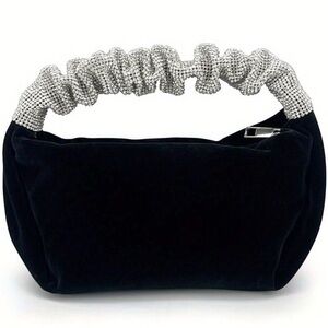 Black Velvet Evening Bag with Crystal Handle – Worn Once